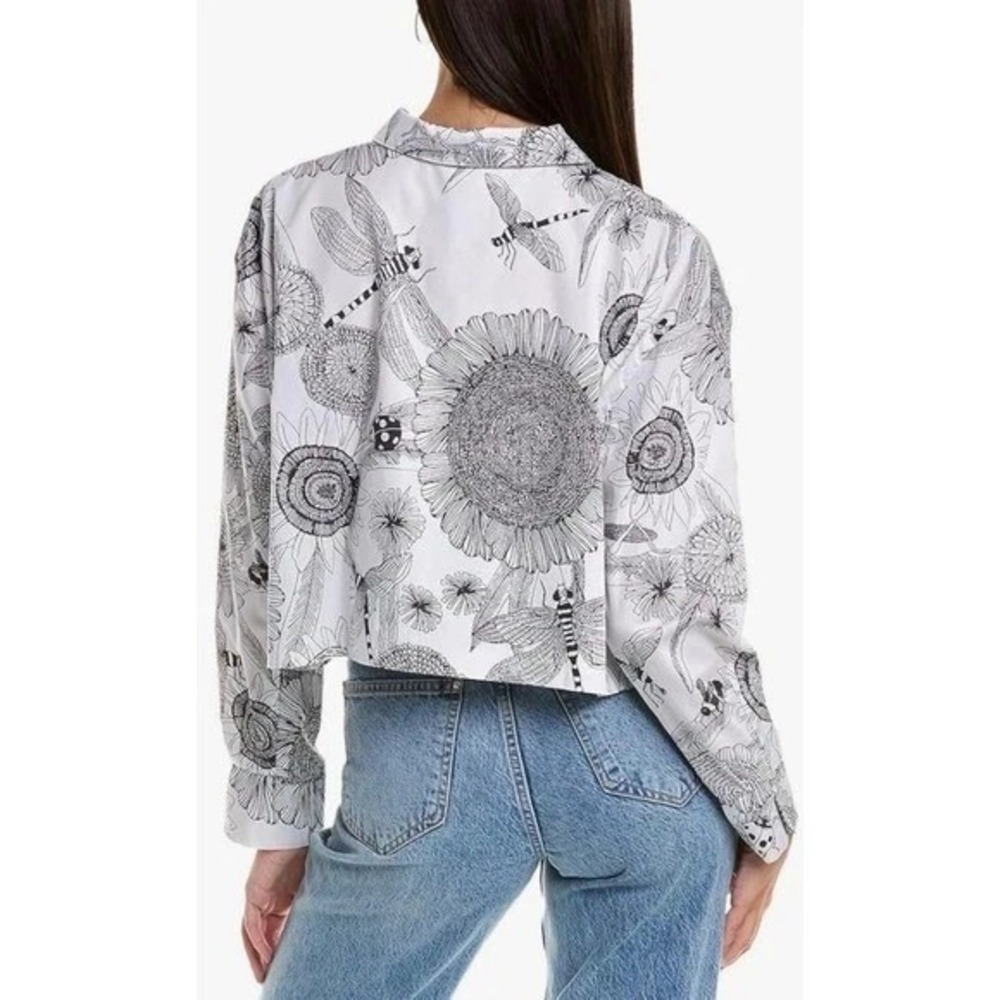 Norma Kamali Cropped Oversized Boyfriend NK Shirt Odonata Print White Black MD - Picture 2 of 11